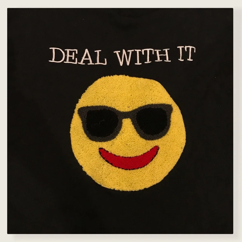 Urban Outfitters Deal With It Emoji Face Textured Cozy Long Sleeve Sweatshirt - Picture 4 of 6